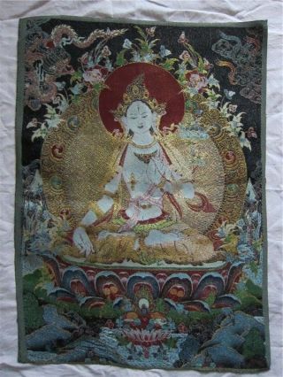 23.  6 " Tibetan Nepal Silk Embroidered Thangka Tibet Buddha Kwan - Yin