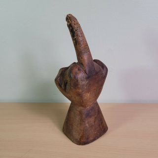 Vintage 9 " Hand Carved Wood Hand Giving Middle Finger Flipping The Bird Figurine