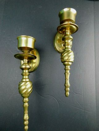 Vtg Set Of 2 " Pier 1 " Brass Wall Mount Candle Sconces Candlesticks 9 - 3/4 " Tall