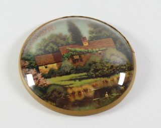 Antique 3.  5 " Miniature Convex Concave Cottage Farmhouse Bubble Glass Picture