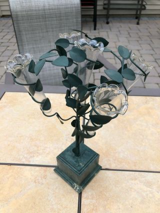 Centerpiece Multiple Flower Bud Vase Tree W/ Clear Ruffled Glass 5 Mini Vases