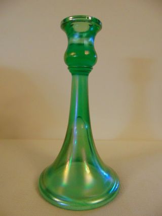 Antique Ice Green Carnival Glass Trumpet Candlestick Central Glass Co.  7 3/8 "