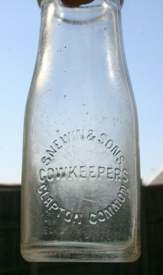 1920s Snewin Cowkeepers Clapton Common London 1/2pt Milk Bottle Flower Vase