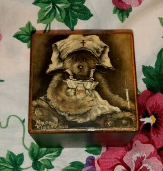 Vintage Signed Maude Risher Ciardi Teddy Bear Nurse Wooden Block
