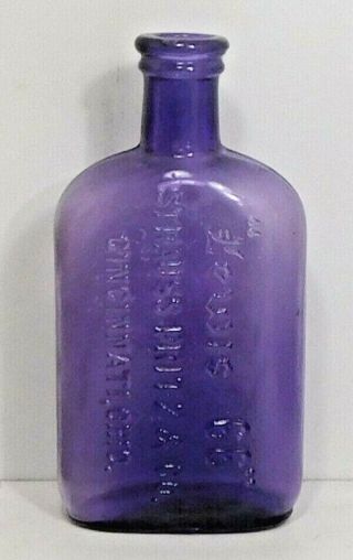 C1900 Purple - Amethsyt 1/2 Pt Whiskey Flask - Lewis 66 Strauss,  Pritz Co.