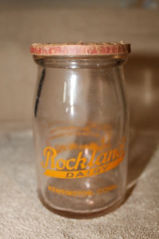 Rockland Dairy 12 Oz.  Glass Cattage Cheese/ Milk Bottle,  Kensington Conn.