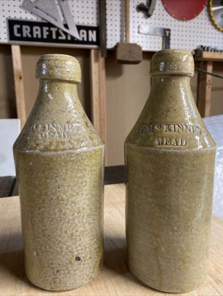 2 Fmc Kinneys Mead Stoneware Beer Bottle