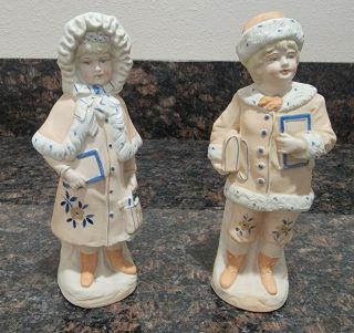 Antique German Bisque Girl And Boy Figurines