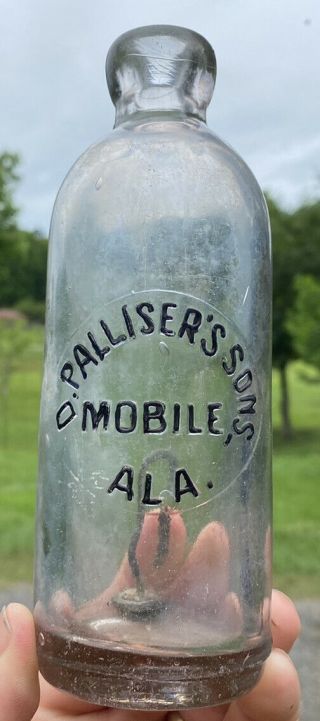 Rare D Pallisers Sons Hutchinson Soda Bottle Mobile Ala Alabama