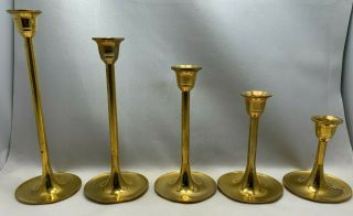 Vintage Interpur Solid Brass Graduated Candlesticks Set Of 5