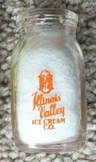 ILLINOIS VALLEY ICE CREAM CO DAIRY ADVERTISING GLASS ACL CREAMER MILK 2 SIDED 2