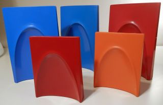 5 Vintage Gaylord Plastic Bookends Mcm 336 & 359 Red,  Orange,  Blue