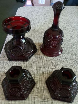 Vintage - Avon - 1876 - Cape Cod - Ruby Red - Candle Holder,  Candle Sticks,  Bell