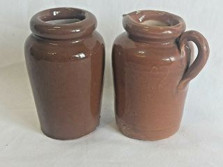 Antique Small Brown / Chocolate Stoneware Cream Pot,  Cream Jug C1900