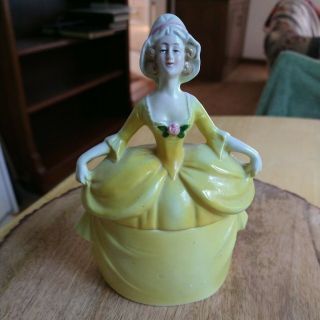 Vtg Madame Pompadour Dresser Doll Erphila Yellow Dress Trinket Box Figurine