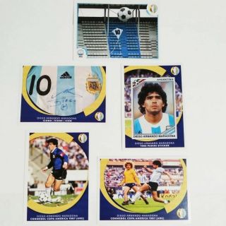 Maradona Set X 5 Conmemorative Stickers Panini Copa America 2021 Signature Wc 86