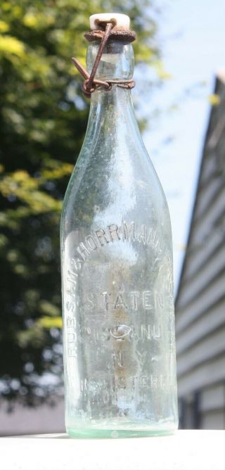1890s Rubsam & Horrmann Brewing Co,  Staten Island Ny Blob Beer Bottle & Stopper