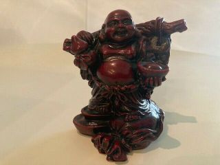 Buddha Red Resin Happy Laughing 3 1/2 "