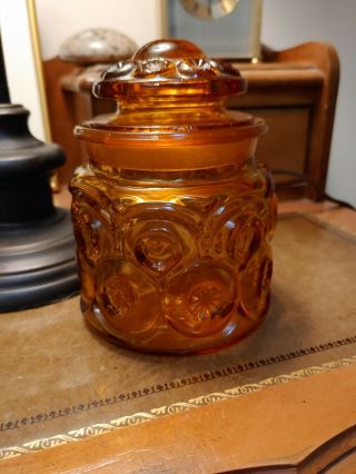 Small Vintage Amber Glass Apothecary Jar With Lid