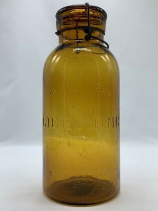 Bubbly Trade Mark Lightning Hg Multi—toned Amber Fruit Jar