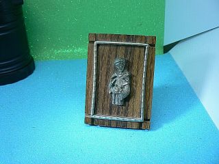 A Lovely Saint Francis Of Assisi Pewter & Wood Standing Desk Plaque