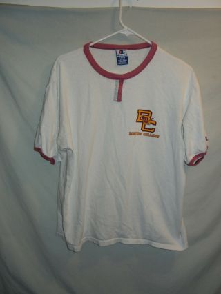 Vtg 90’s Boston College T - Shirt Lg Bc Champion Brand Ringer White