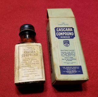 Vintage Hinkle Cascara Compound Pills Amber Bottle W/original Box - 920