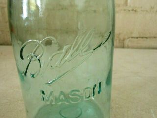 Vintage 2 qt Green Glass Ball Mason Canning Jar w/ Metal Ring & Glass Insert 2