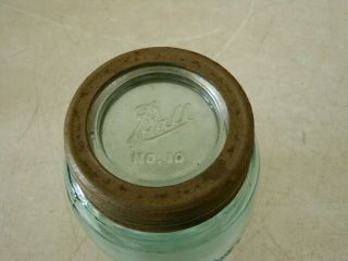Vintage 2 qt Green Glass Ball Mason Canning Jar w/ Metal Ring & Glass Insert 3