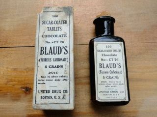 Full Glaud’s Tablets Medicine Bottle & Box United Drug Co.  Boston,  Ma