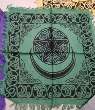 Green Pentacle Altar Cloth Tapestry Or Table Cloth 18in X 18in