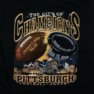 Pittsburgh Steelers Penguins T - Shirt Men’s Large City Of Champions 2009 2