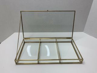 Vintage Brass And Glass Tabletop Curio Display Case 3 Compartments