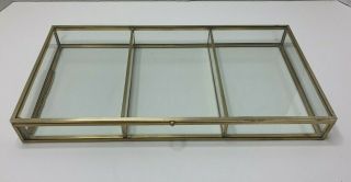 Vintage Brass And Glass Tabletop Curio Display Case 3 Compartments 2