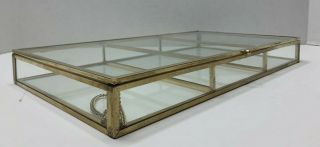 Vintage Brass And Glass Tabletop Curio Display Case 3 Compartments 3