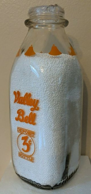 Valley Bell Dairy Short Square Pyroglaze Quart Orange Milk Bottle Charleston Wv