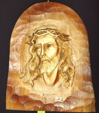 Vintage Religious Icon Wall Plaque Jesus Christ Carved Head Face Crown Of Thorns