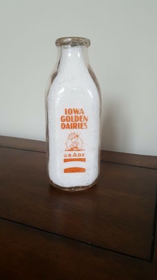Iowa Golden Dairies Glass Milk Bottle One Quart
