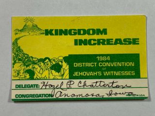 1984 Jehovahs Witnesses Watchtower Lapel Name Badge District Convention