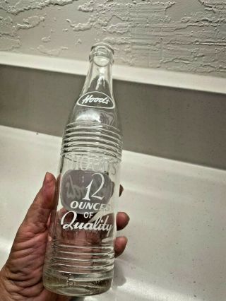 Vintage ACL Hoods Soda Bottle 12oz Owosso MI 3