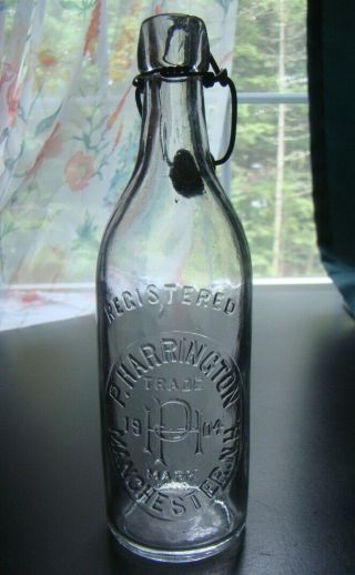 Antique P.  Harrington - Manchester,  N.  H.  Blob Top Beer Bottle W/stenciled Stopper