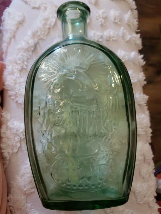Vintage Embossed Franklin Ship Twd Bald Eagle Green Glass Flask Iridescent Gray