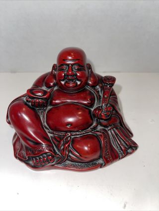 Miniature Red Resin Buddha Laughing Figurine 2.  5 Tall Manda Product
