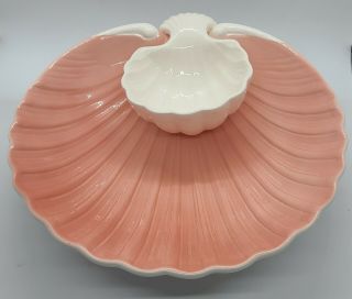 Fritz &floyd 11x12 In Large Scallop Shell Chip And Dip Server In Cream And Coral