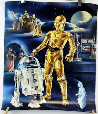 Vtg 1978 Star Wars Poster 23 " X 19 " R2d2 C3po Leia Transmission Hoth Jawa