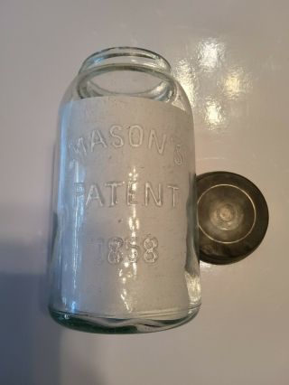 Antique Ball Jar Mason’s Patent 1858 Quart Unique Fruit /mason Jar