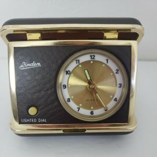 Vintage Wind Up Linden Travel Clock In Case Japan