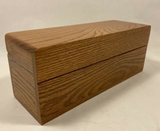 Solid Oak Double Index Card File Box - Recipe Card Holder - Desk Top - Library