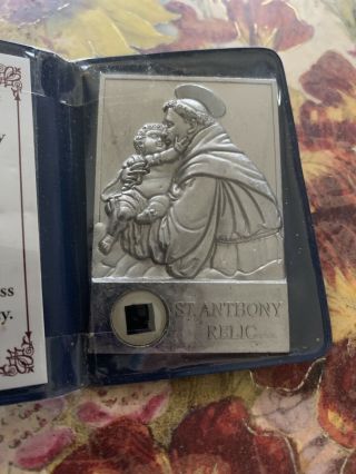 St.  Anthony Of Padua Metal Reliquary With Relic Pray For Us Now