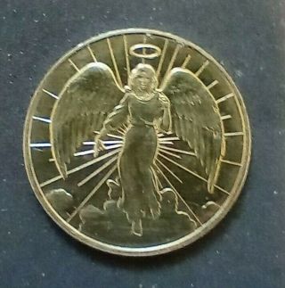 Vintage Christian Gold Colored 2 Sided Guardian Angel Wings Coin Medal Token See